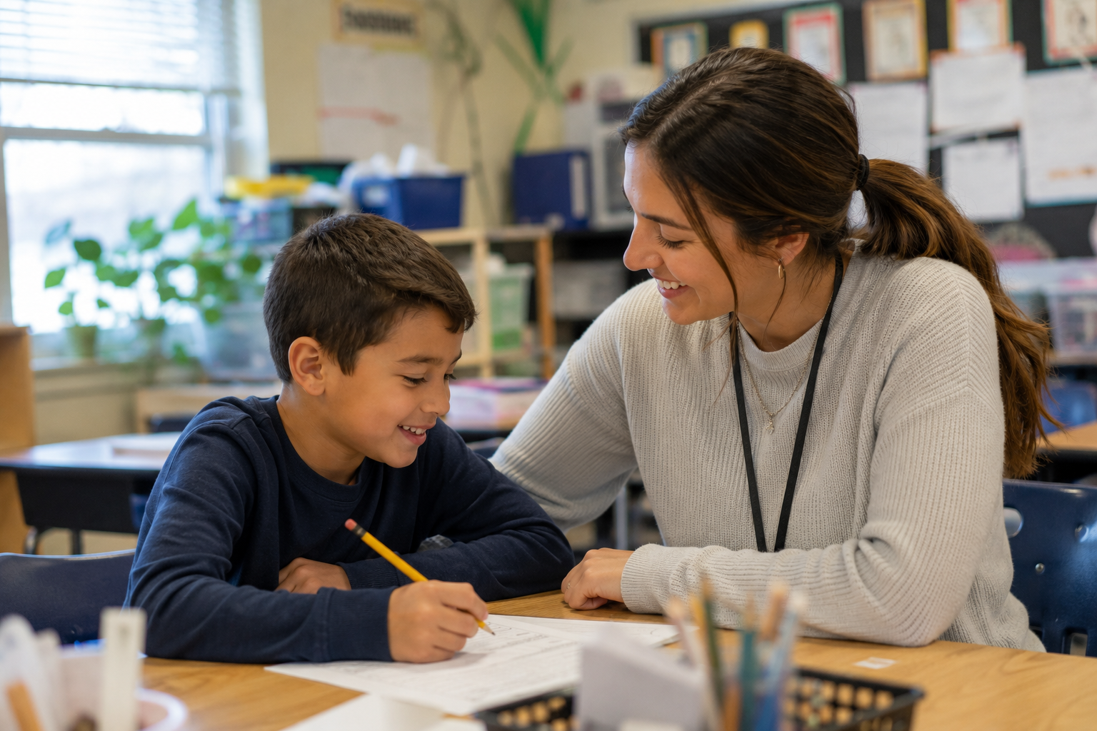 A Veridian therapist working one-on-one with a smiling child